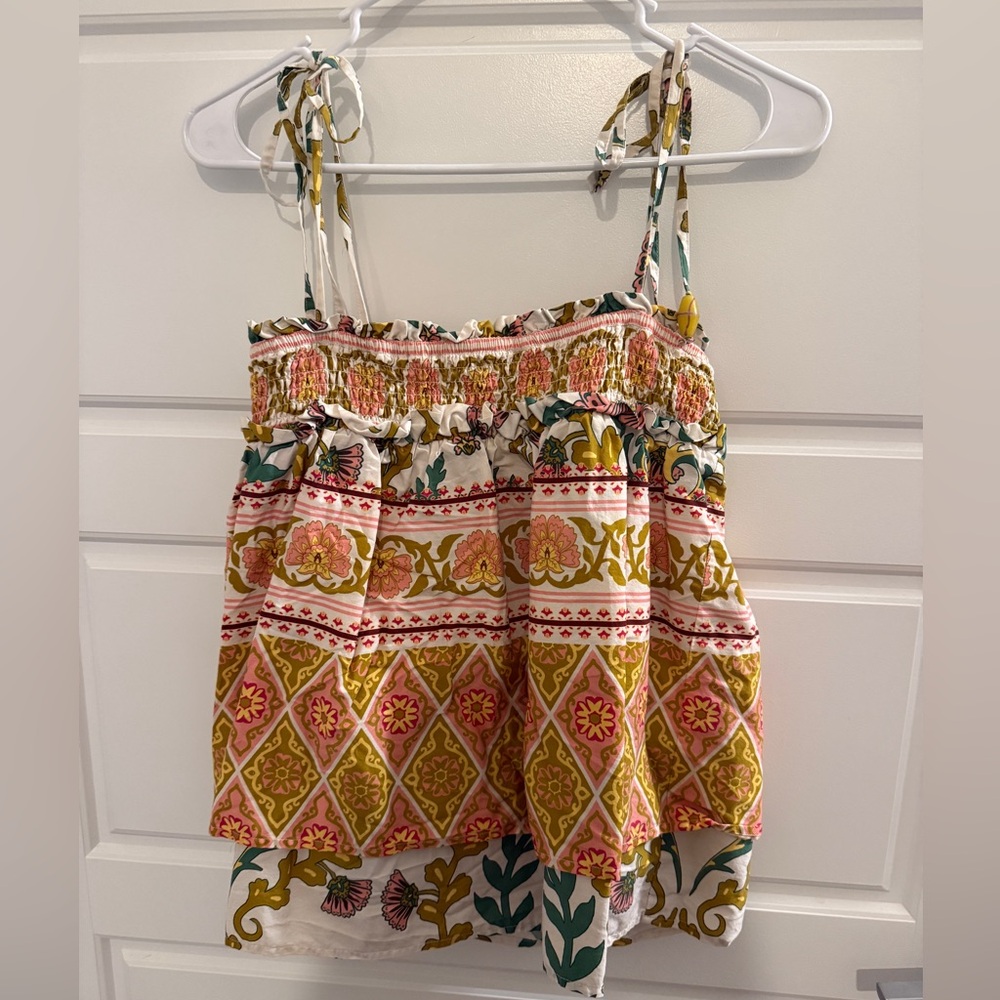 Anthropologie Smocked Spaghetti Strap shirt with adjustable ties